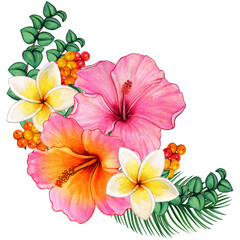 Wall Mural - Watercolor tropical flower corner