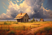 A Realistic Painting Of A Prairie In The Land Of Living Skies. AI Generative