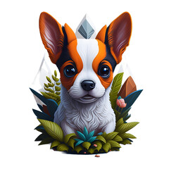 very detailed cute animal dog 2, logo, design, cute, charming, 3D vector art, cute and quirky, fantasy art, digital painting, isometric style, transparent background