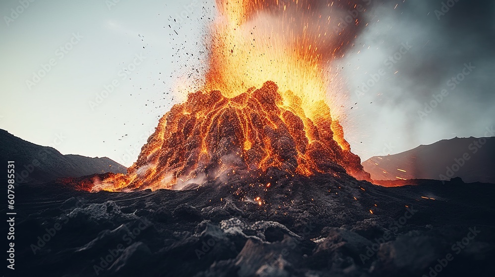 a volcano erupting with lava and smoke. Generative AI Art. Stock ...