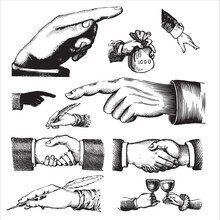 Set Of Antique Hands Engravings; Scalable And Editable Vector Illustrations