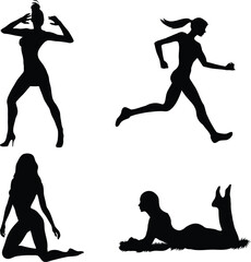 Wall Mural - Vector silhouettes of woman on various action