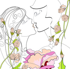 Wall Mural - Bridal couple with flowers