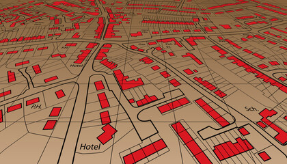 Poster - Angled view of an editable vector housing map of a generic town