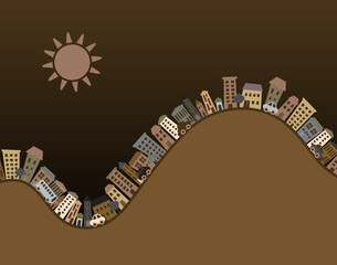 Poster - Editable vector illustration of cartoon buildings with copy-space