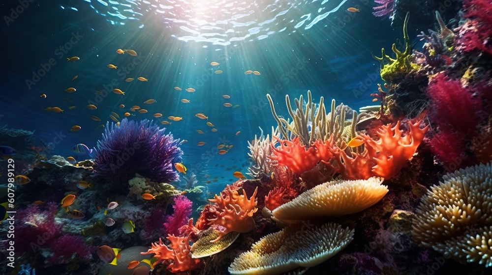 a coral reef with fish and other fish. Generative AI Art. Stock ...