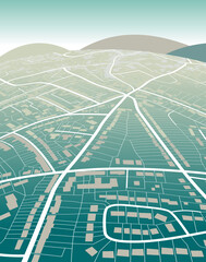 Poster - Editable vector illustration of a generic street map and green hills