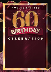 60th Maroon and Gold Birthday Party Invitation Template Design