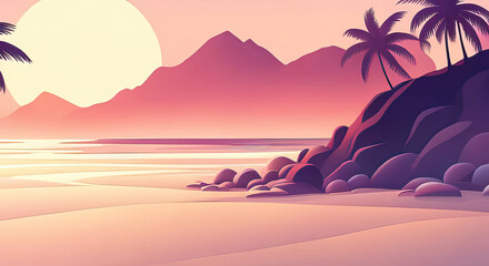 Wall Mural - abstract tropical beach resort background with sunset and copy space generative ai illustration