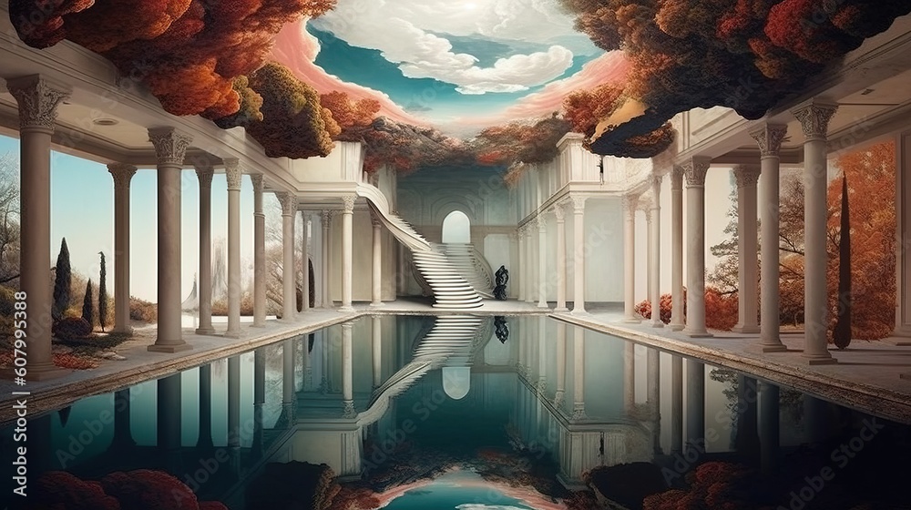 a pool with stairs and a staircase in the middle. Generative AI Art ...