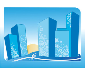 Wall Mural - Grunge city vector illustration, blue