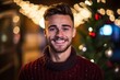 © Robert MEYNER - Portrait of a handsome young man standing in the street at Christmas time.