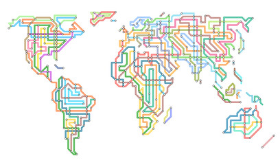 Poster - Editable vector illustration of the world in the style of an underground map