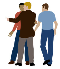 Editable vector illustration of two men working together as pickpockets