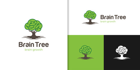 Wall Mural - Growing brain logo combination brain logo with tree logo icon design for health mind, Think green logo symbol