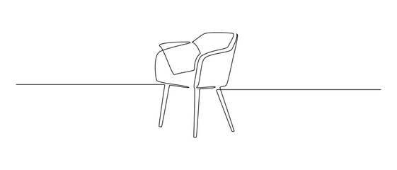 Poster - One continuous Line drawing of armchair. Stylish furniture chair for living and office room interior in simple linear style. Editable stroke. Doodle vector illustration