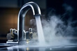 Steam rising from water tap in closeup view Generative AI