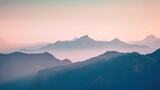 Fototapeta Góry - Beautiful mountain landscape in the morning. Sunrise over the mountains, Generative AI