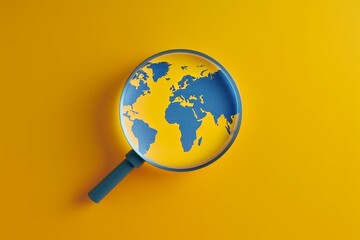 magnifier with world map element. global search concept. ai generated, human enhanced