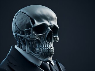 Skull with a skeleton in a business suit. Generative AI
