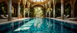 © jonathon - Exclusive luxury hotel with a beautiful pool and spa for guests. A perfect relaxing vacation for the rich and famous (generative AI)