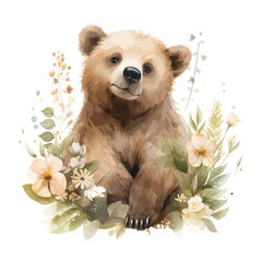 Cute bear cartoon in watercolor style