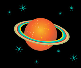 Wall Mural - the planet saturn surrounded by stars over black background. vector file available