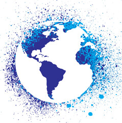 Canvas Print - Globe ink splatter vector illustration. Grunge