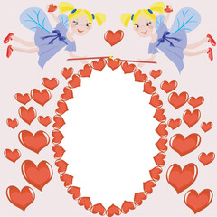 Wall Mural - Frame with hearts and fairies