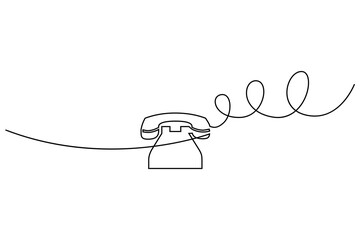 Wall Mural - Old telephone one line drawing continuous. Retro phone. One of the first models of telephone. Vector illustration.