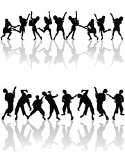 Poster - vector eps10 illustration of teenager silhouettes singing and playing the e-guitar