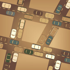 Poster - Editable vector illustration of busy car traffic