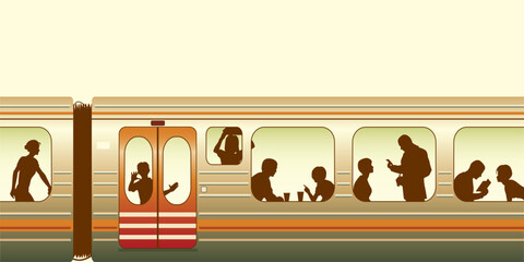 Poster - Editable vector illustration of passengers on a train