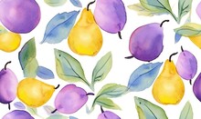 Watercolor Purple Lavender And Fruits Seamless Pattern