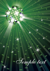 Poster - Vector illustration of mirror disco ball on green background