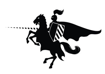 Silhouette of medieval knight on the horse, vector illustration can be scale to any size