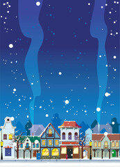 Poster - Snowy winter in a small town. Background with an empty space for your text