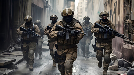 Poster - Urban security reinforcement teams: armed forces provide additional support for urban defense.