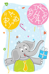 Wall Mural - illustration of elephant with birthday balloon and gift