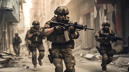 Coordinated urban intelligence analysis: soldiers analyze data to enhance urban situational awareness.