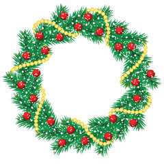 Wall Mural - Christmas pine garland decorated with red ball