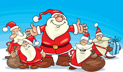 Sticker - illustration of five santa clauses group