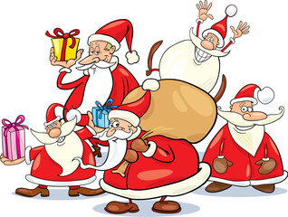 Sticker - illustration of five santa clauses group