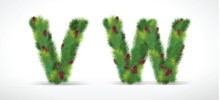 VW, Vector Christmas Tree Font With Green Fir