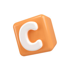 Poster - 3d Orange C block wasps. minimal school icon. isolated on background, icon symbol clipping path. 3d render illustration