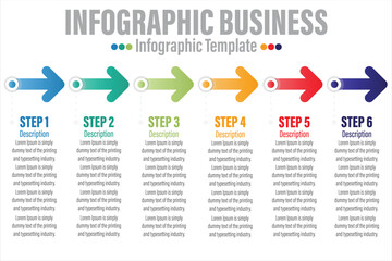 Aufkleber - Arrow abstract infographics number options template with Six 6 steps, with Six 6 label. Can be used for workflow layout, diagram, business step options, banner, web design.