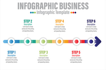 Aufkleber - Arrow abstract infographics number options template with Six 6 steps, with Six 6 label. Can be used for workflow layout, diagram, business step options, banner, web design.