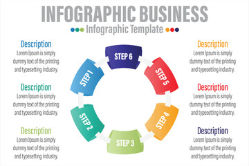 Aufkleber - Business infographics. Circle with Six 6 Steps, Six 6 option, Six 6 parts, arrows. Vector template
