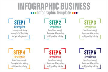 Aufkleber - 6 Steps Modern focus Timeline diagram with workflow presentation vector infographic. Infographic template for business.