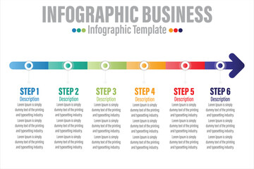 Aufkleber - Arrow abstract infographics number options template with Six 6 steps, with Six 6 label. Can be used for workflow layout, diagram, business step options, banner, web design.